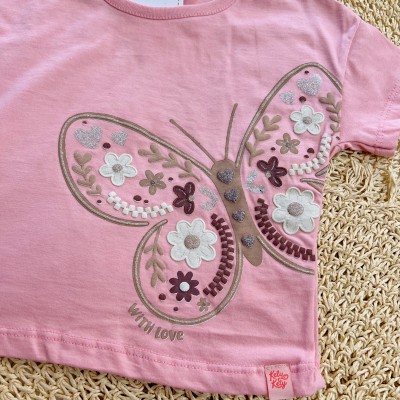 Conj. Blusa Borboleta e Short em Moletinho - Rose e Areia